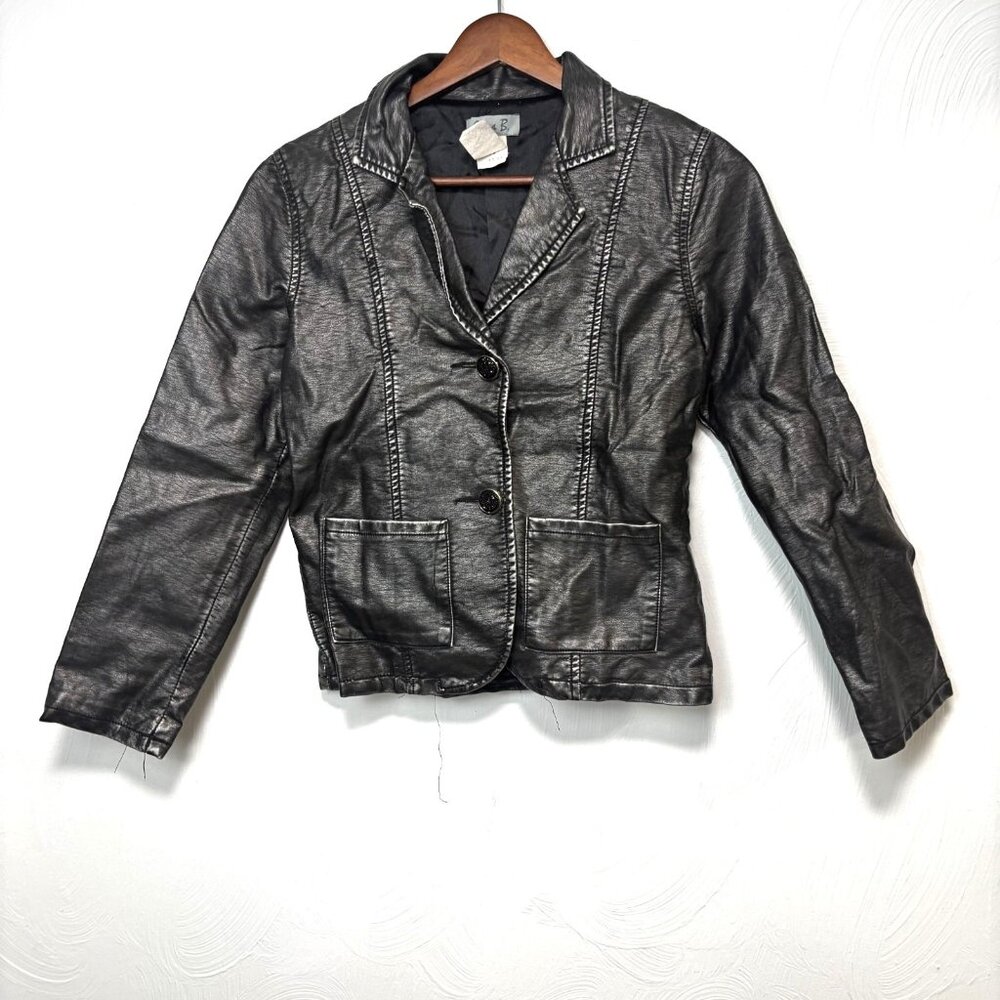 Elisa B. Moto Jacket Gray Silver Button Up Long Sleeve Biker Coat Girls Youth